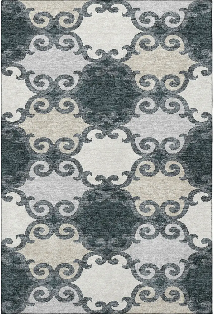 Gray Charcoal And Silver Trellis Washable Area Rug With UV Protection Photo 4