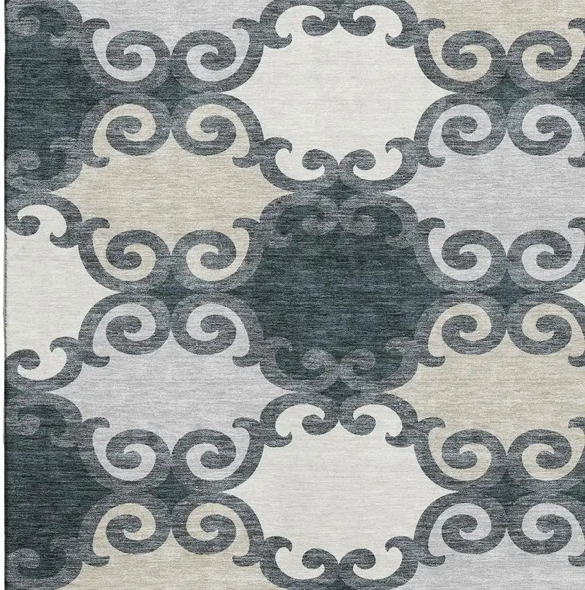 Gray Charcoal And Silver Trellis Washable Area Rug With UV Protection Photo 3