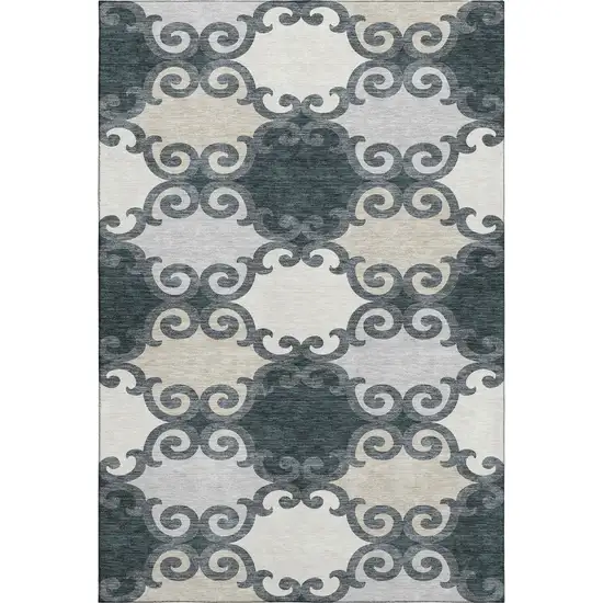 Gray Charcoal And Silver Trellis Washable Area Rug With UV Protection Photo 1