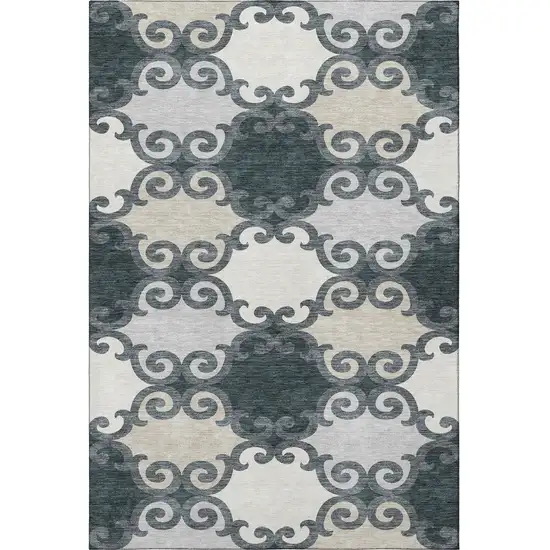 Gray Charcoal And Silver Trellis Washable Area Rug With UV Protection Photo 3