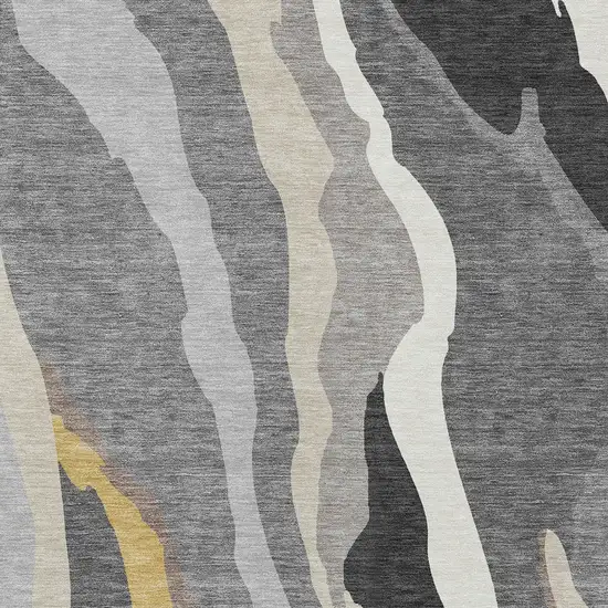 Gray Charcoal And Tan Abstract Washable Indoor Outdoor Area Rug Photo 6