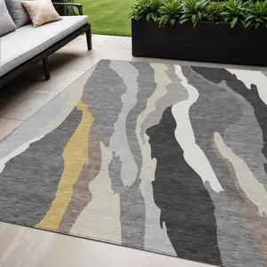 Photo of Gray Charcoal And Tan Abstract Washable Indoor Outdoor Area Rug