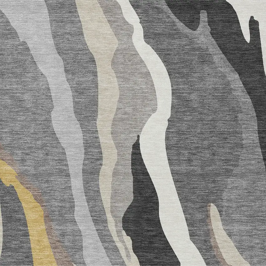 Gray Charcoal And Tan Abstract Washable Indoor Outdoor Area Rug Photo 6