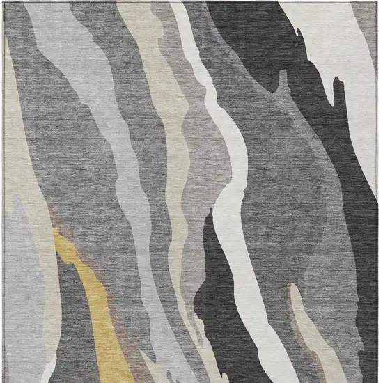 Gray Charcoal And Tan Abstract Washable Indoor Outdoor Area Rug Photo 7