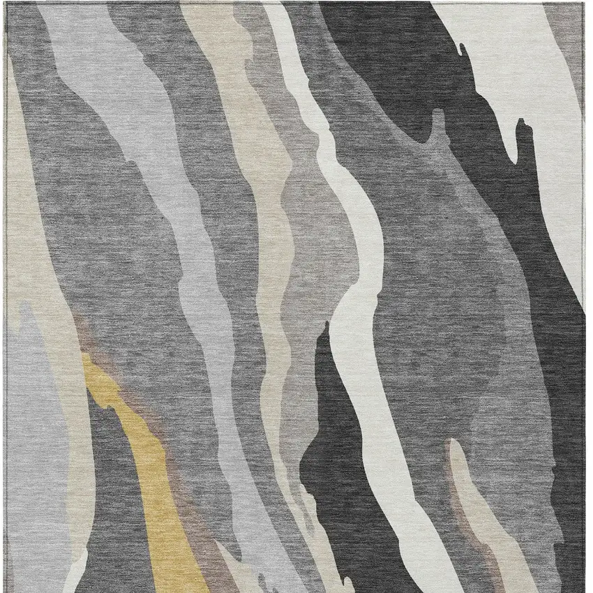 Gray Charcoal And Tan Abstract Washable Indoor Outdoor Area Rug Photo 7