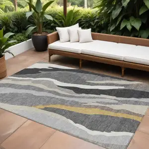 Photo of Gray Charcoal And Tan Abstract Washable Indoor Outdoor Area Rug
