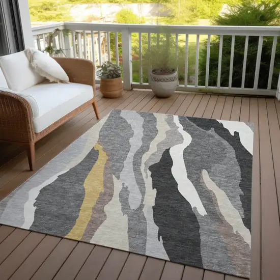 Gray Charcoal And Tan Abstract Washable Indoor Outdoor Area Rug Photo 8