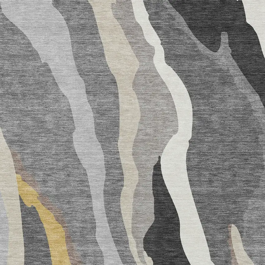 Gray Charcoal And Tan Abstract Washable Indoor Outdoor Area Rug Photo 6
