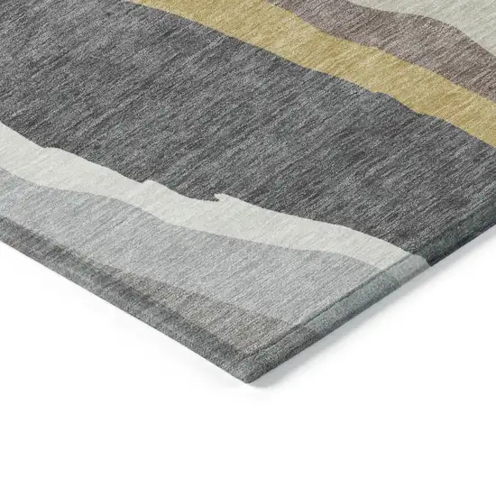 Gray Charcoal And Tan Abstract Washable Indoor Outdoor Area Rug Photo 3