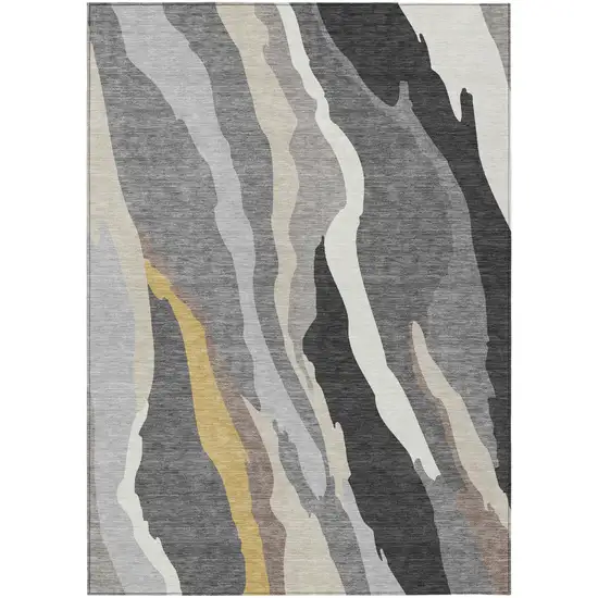 Gray Charcoal And Tan Abstract Washable Indoor Outdoor Area Rug Photo 2