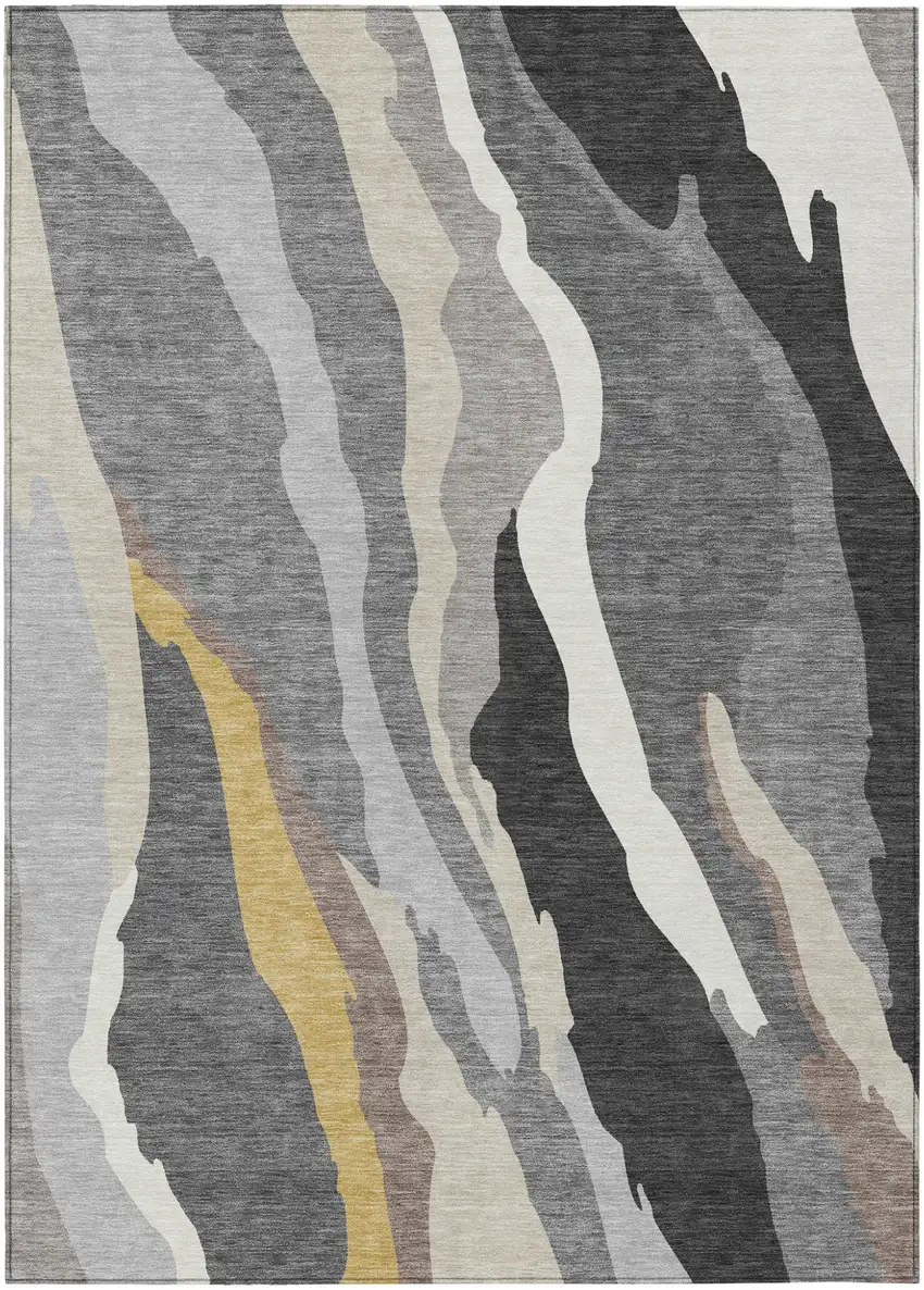 Gray Charcoal And Tan Abstract Washable Indoor Outdoor Area Rug Photo 2