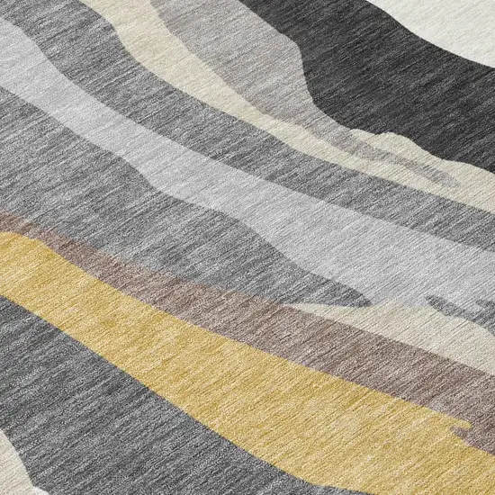 Gray Charcoal And Tan Abstract Washable Indoor Outdoor Area Rug Photo 4