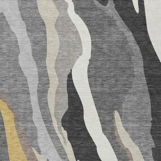 Gray Charcoal And Tan Abstract Washable Indoor Outdoor Area Rug Photo 6