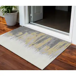 Photo of Gray Charcoal And Tan Abstract Washable Indoor Outdoor Area Rug
