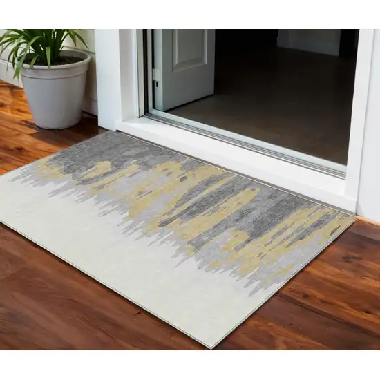 Gray Charcoal And Tan Abstract Washable Indoor Outdoor Area Rug Photo 1
