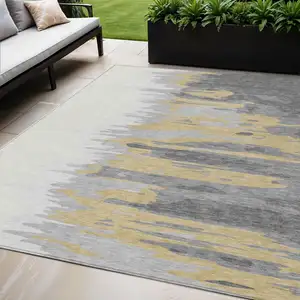 Photo of Gray Charcoal And Tan Abstract Washable Indoor Outdoor Area Rug