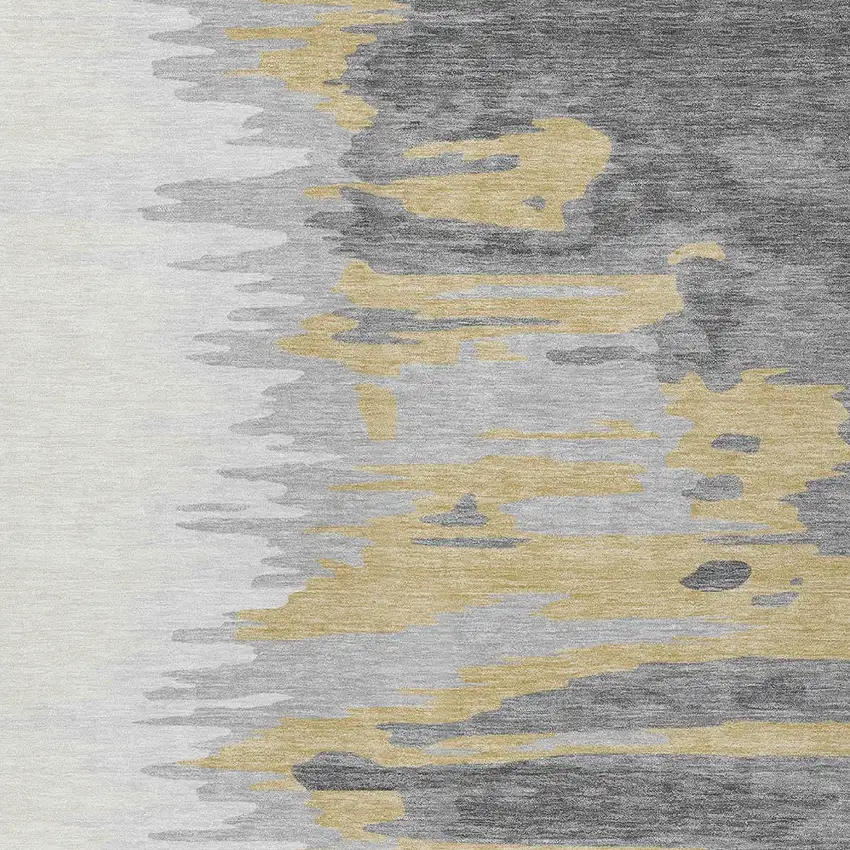 Gray Charcoal And Tan Abstract Washable Indoor Outdoor Area Rug Photo 6