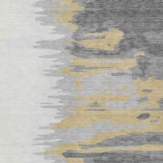 Gray Charcoal And Tan Abstract Washable Indoor Outdoor Area Rug Photo 6