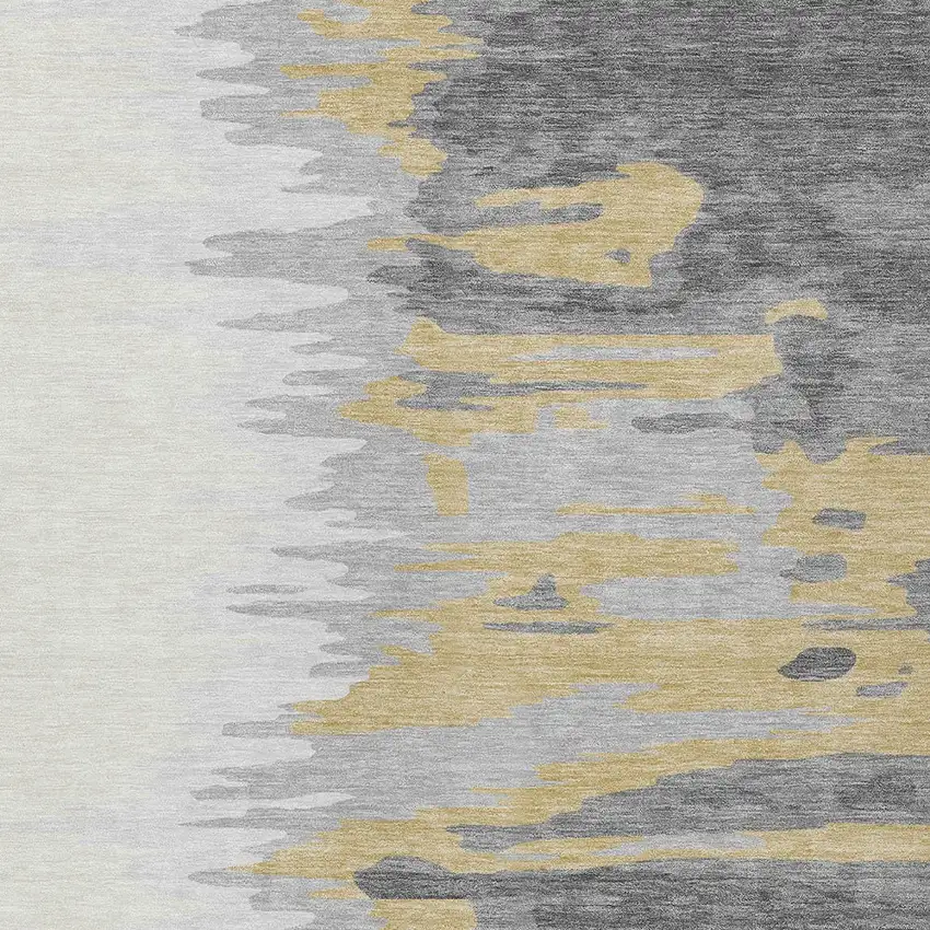 Gray Charcoal And Tan Abstract Washable Indoor Outdoor Area Rug Photo 6
