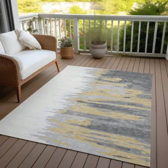 Gray Charcoal And Tan Abstract Washable Indoor Outdoor Area Rug Photo 8