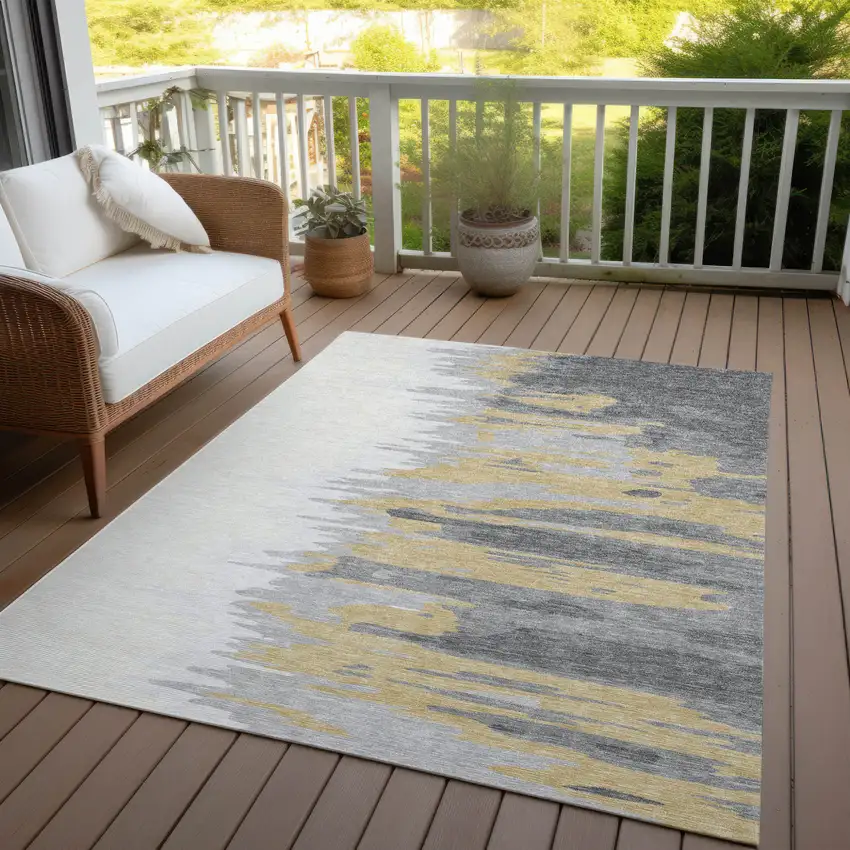Gray Charcoal And Tan Abstract Washable Indoor Outdoor Area Rug Photo 8