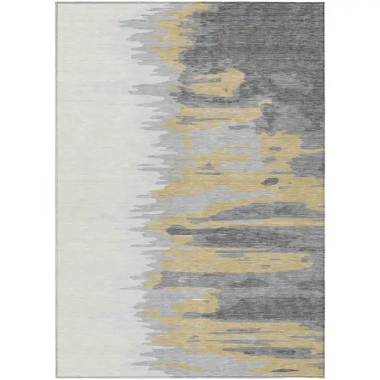 Gray Charcoal And Tan Abstract Washable Indoor Outdoor Area Rug Photo 2