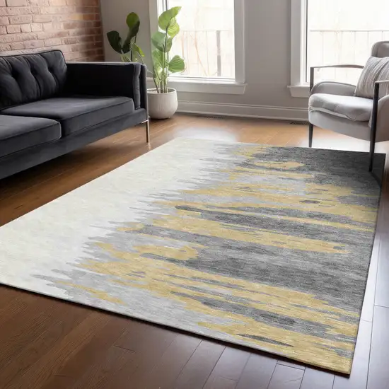 Gray Charcoal And Tan Abstract Washable Indoor Outdoor Area Rug Photo 9