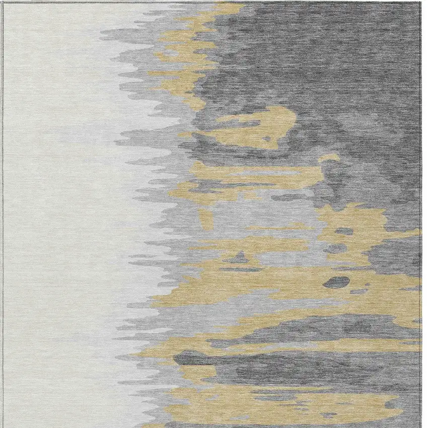 Gray Charcoal And Tan Abstract Washable Indoor Outdoor Area Rug Photo 7