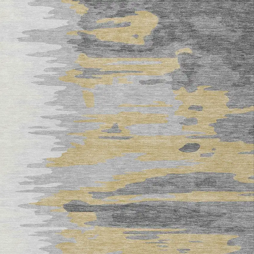 Gray Charcoal And Tan Abstract Washable Indoor Outdoor Area Rug Photo 6