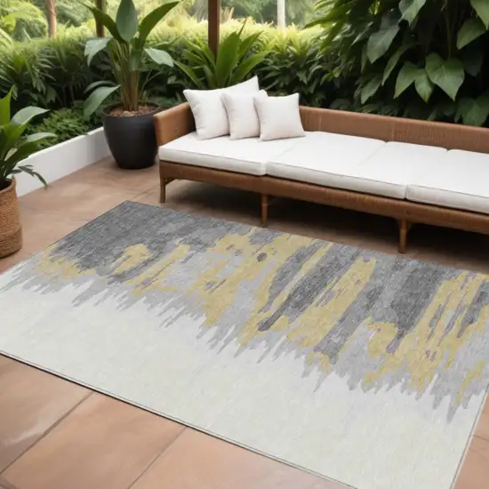 Gray Charcoal And Tan Abstract Washable Indoor Outdoor Area Rug Photo 1