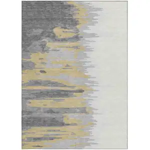 Photo of Gray Charcoal And Tan Abstract Washable Indoor Outdoor Area Rug