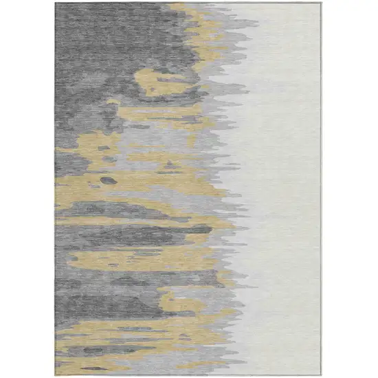 Gray Charcoal And Tan Abstract Washable Indoor Outdoor Area Rug Photo 6