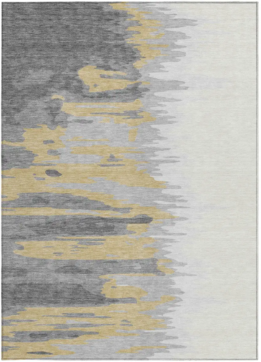 Gray Charcoal And Tan Abstract Washable Indoor Outdoor Area Rug Photo 6