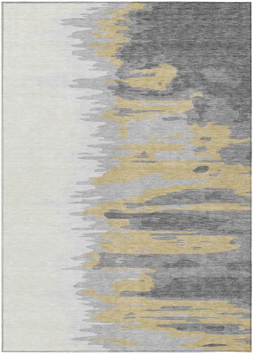 Gray Charcoal And Tan Abstract Washable Indoor Outdoor Area Rug Photo 2