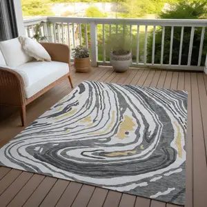 Photo of Gray Charcoal And Tan Abstract Washable Indoor Outdoor Area Rug