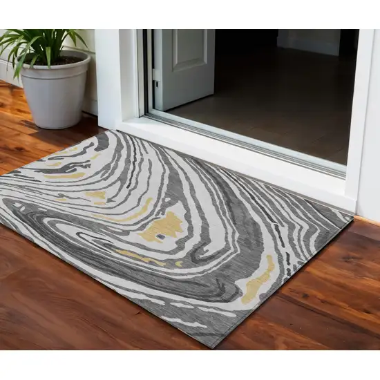 Gray Charcoal And Tan Abstract Washable Indoor Outdoor Area Rug Photo 1