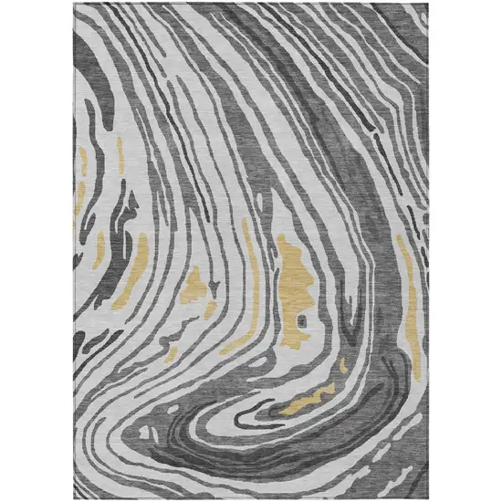 Gray Charcoal And Tan Abstract Washable Indoor Outdoor Area Rug Photo 2