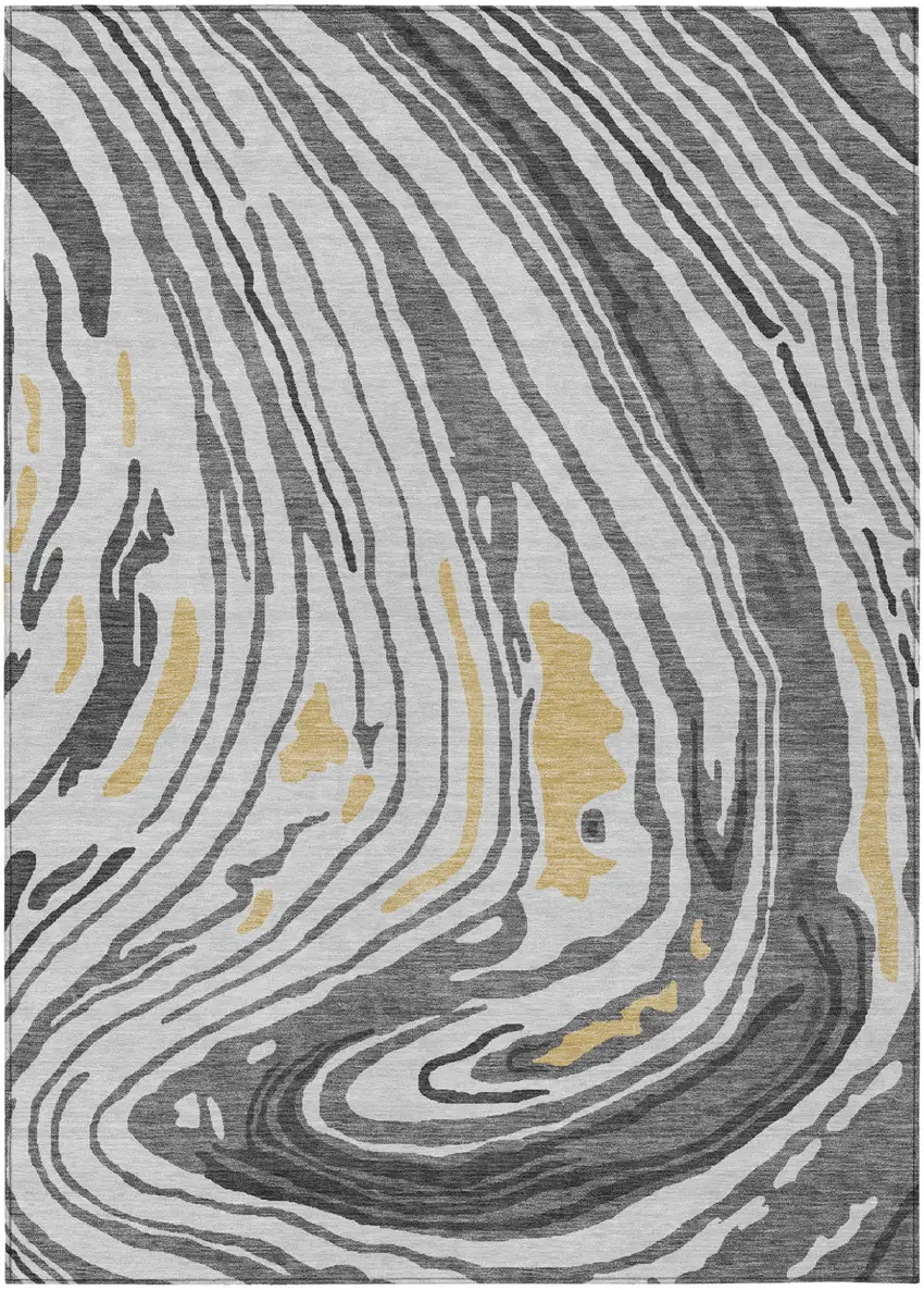 Gray Charcoal And Tan Abstract Washable Indoor Outdoor Area Rug Photo 2