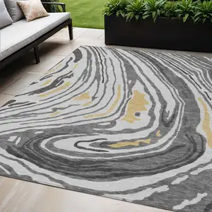 Photo of Gray Charcoal And Tan Abstract Washable Indoor Outdoor Area Rug