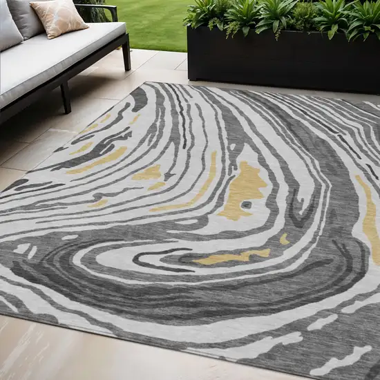 Gray Charcoal And Tan Abstract Washable Indoor Outdoor Area Rug Photo 1
