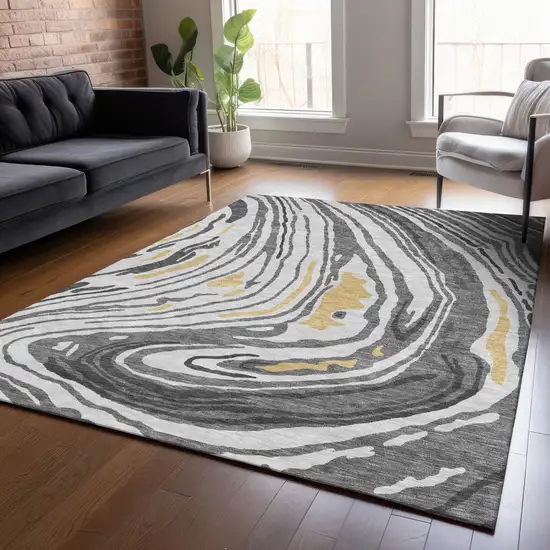 Gray Charcoal And Tan Abstract Washable Indoor Outdoor Area Rug Photo 9
