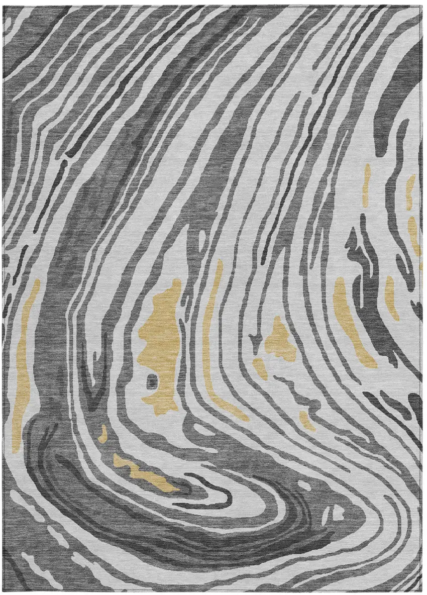 Gray Charcoal And Tan Abstract Washable Indoor Outdoor Area Rug Photo 7