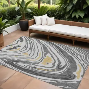 Photo of Gray Charcoal And Tan Abstract Washable Indoor Outdoor Area Rug