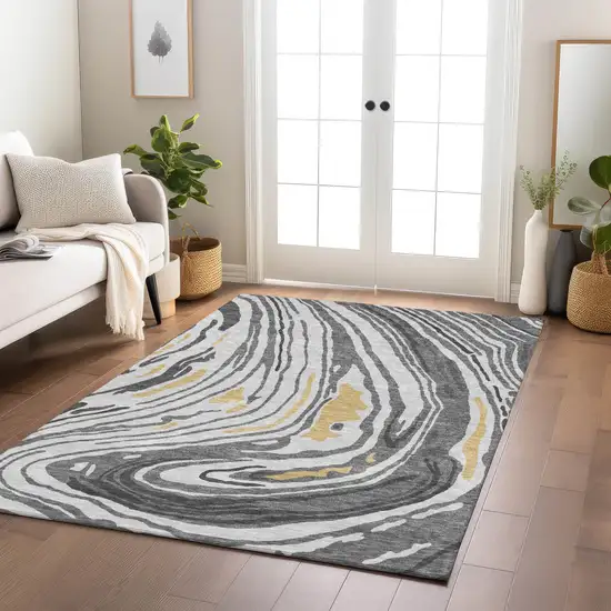 Gray Charcoal And Tan Abstract Washable Indoor Outdoor Area Rug Photo 9