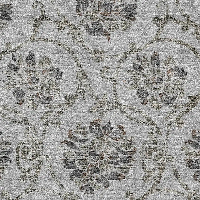 Gray Charcoal And Taupe Floral Washable Indoor Outdoor Area Rug Photo 5