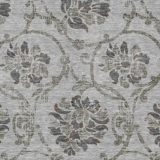 Gray Charcoal And Taupe Floral Washable Indoor Outdoor Area Rug Photo 5