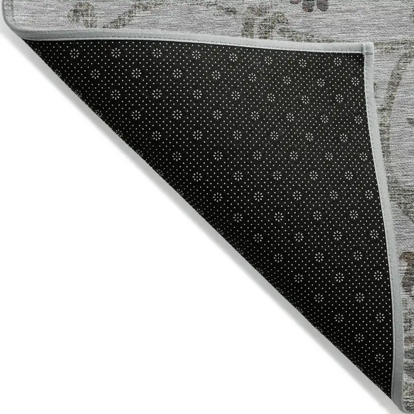 Gray Charcoal And Taupe Floral Washable Indoor Outdoor Area Rug Photo 3