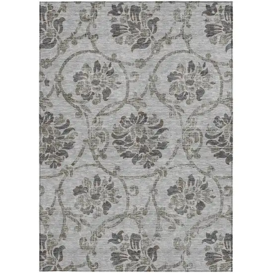 Gray Charcoal And Taupe Floral Washable Indoor Outdoor Area Rug Photo 4