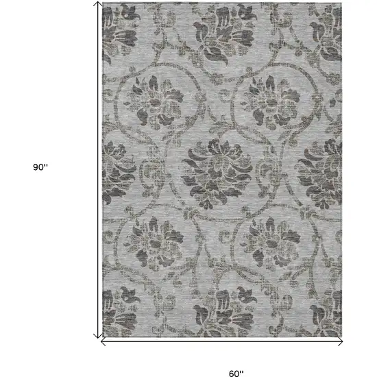 Gray Charcoal And Taupe Floral Washable Indoor Outdoor Area Rug Photo 9