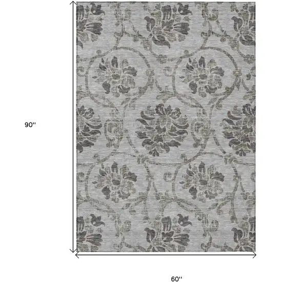 Gray Charcoal And Taupe Floral Washable Indoor Outdoor Area Rug Photo 9